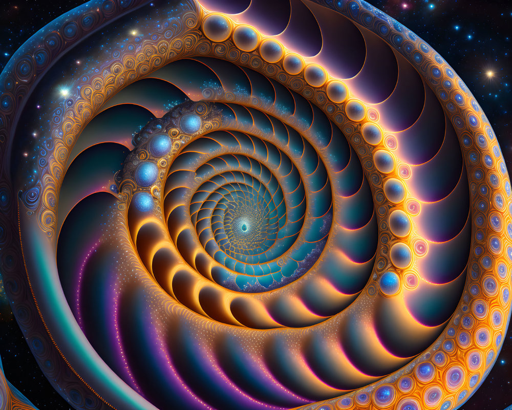 Colorful Spiral Fractal Image in Orange and Blue Tones