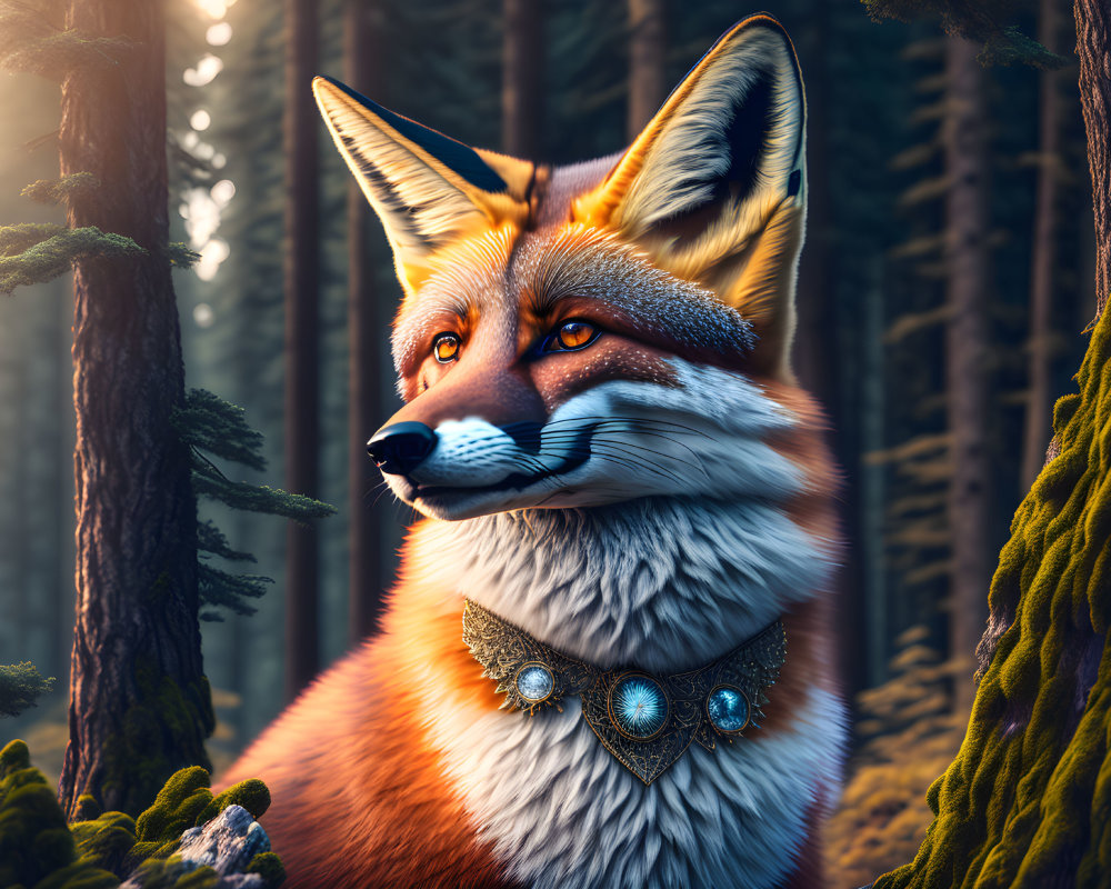 Detailed Fur Fox in Enchanted Forest Setting