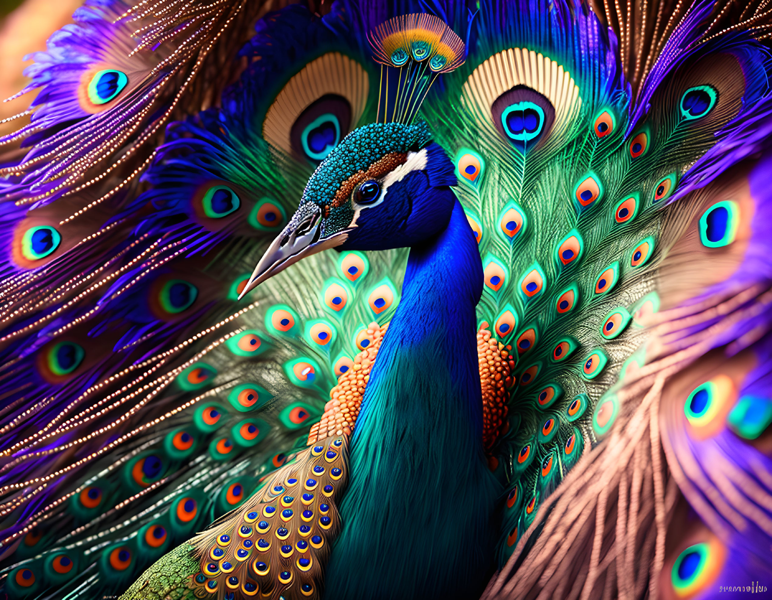 Colorful Peacock with Elaborate Blue and Green Plumage