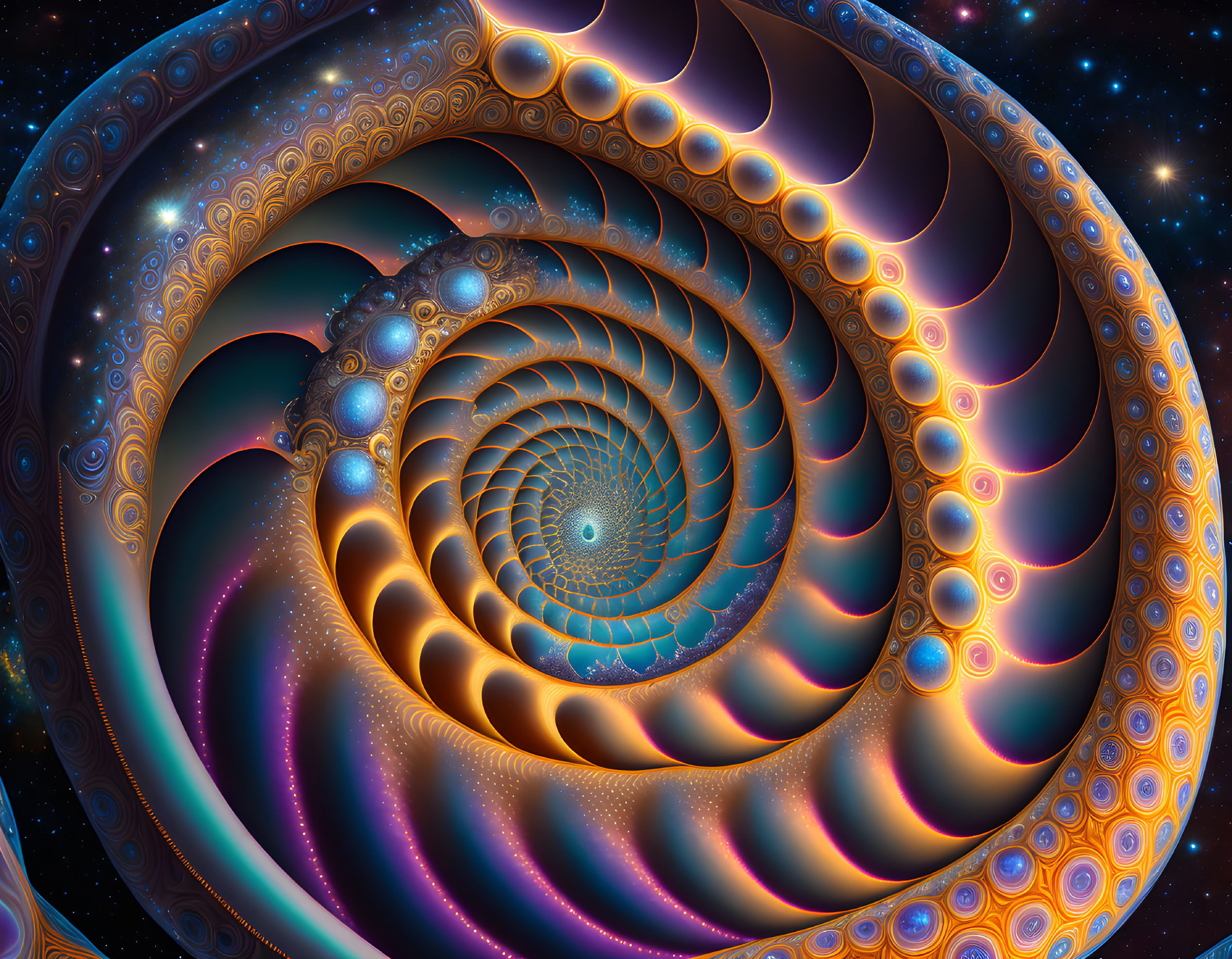 Colorful Spiral Fractal Image in Orange and Blue Tones