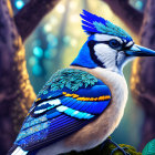 Colorful Bird with Blue and Orange Plumage in Forest Setting with Sunbeams