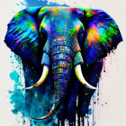 Vibrant multicolored elephant painting with splash art effect