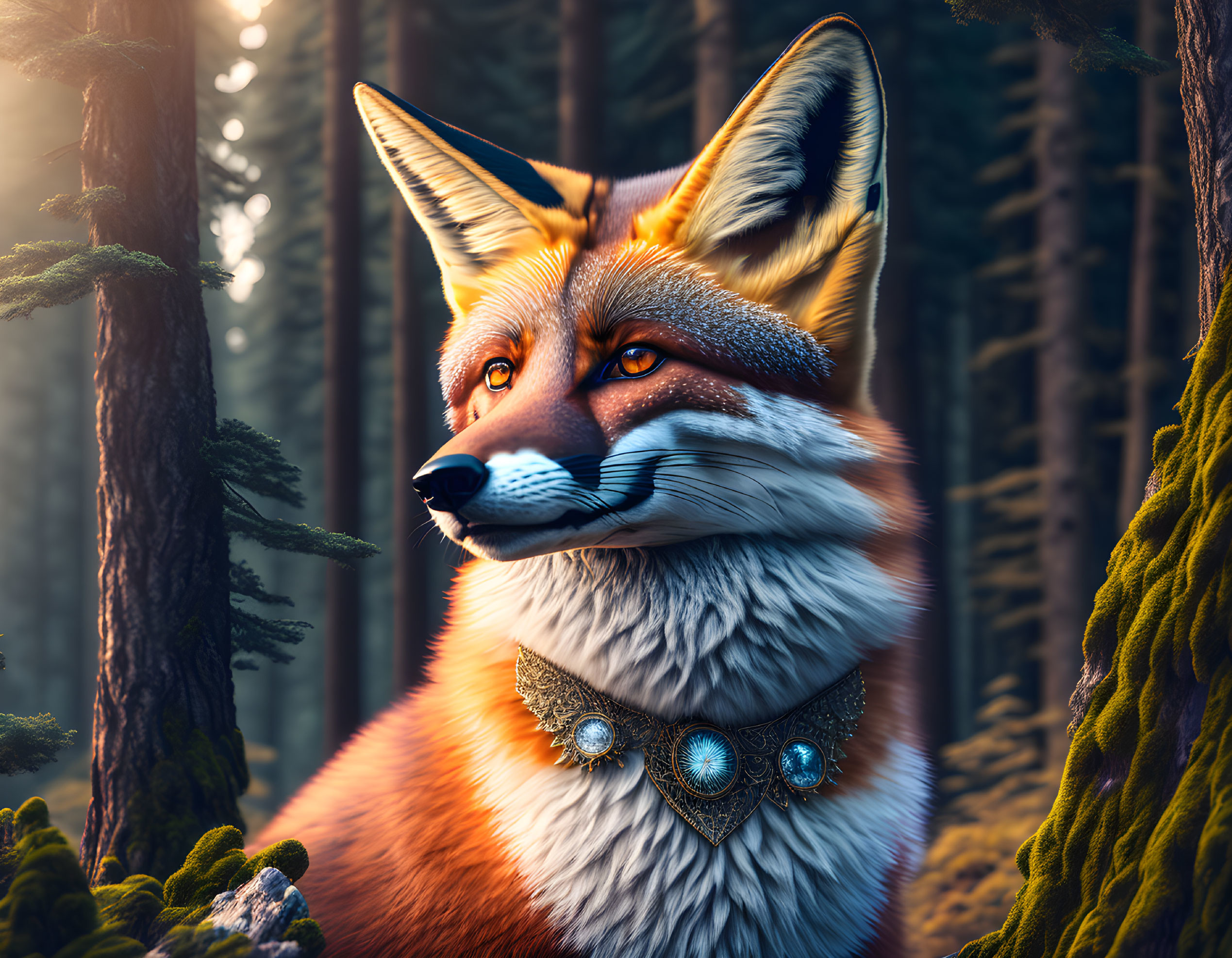 Detailed Fur Fox in Enchanted Forest Setting