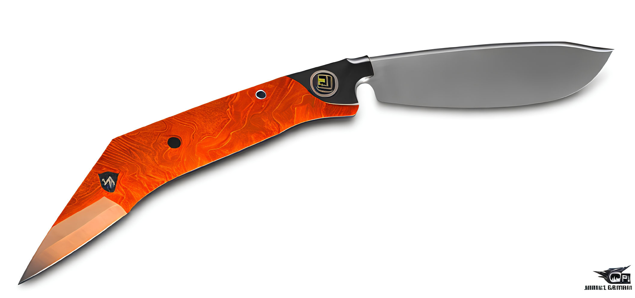 Polished steel blade folding knife with orange textured handle