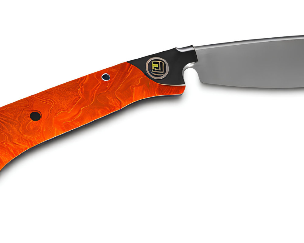 Polished steel blade folding knife with orange textured handle