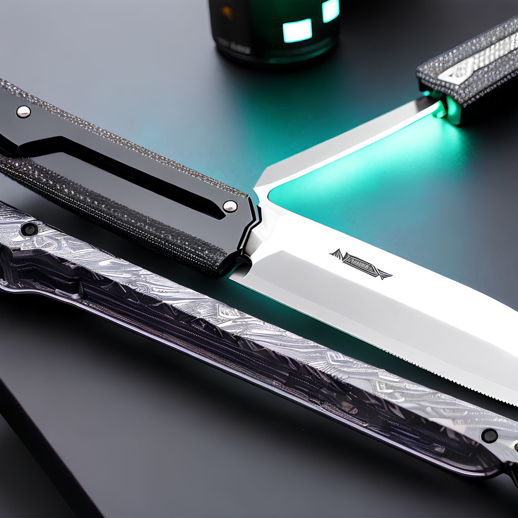 Intricately Designed High-End Knives on Reflective Surface