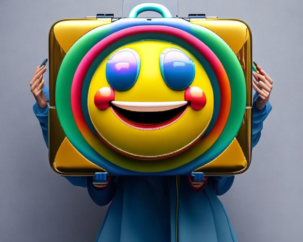 Colorful Emoji-Themed Suitcase with Happy Face Design