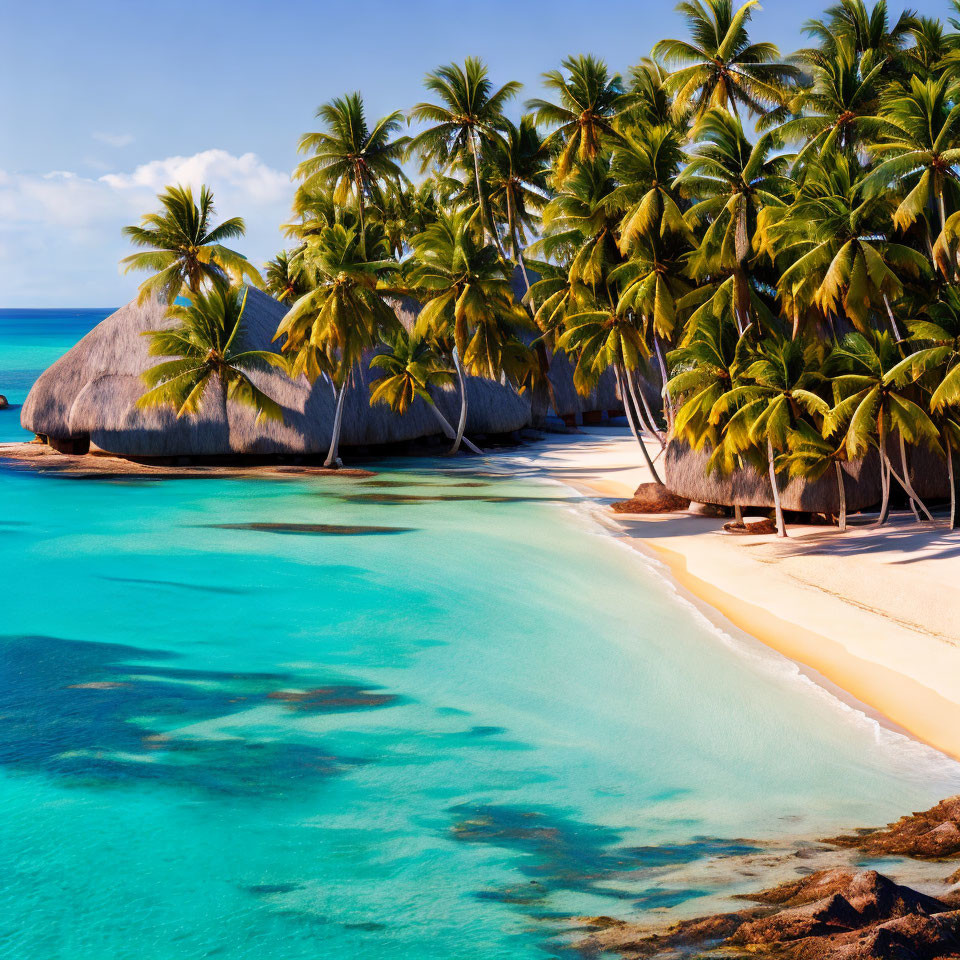 Tropical Beach Scene with Turquoise Water and Palm Trees