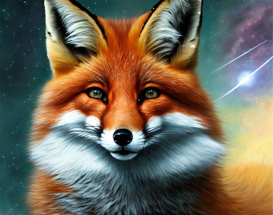 Detailed Fox Illustration with Cosmic Background