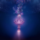 Fantastical underwater scene with glowing tower, jellyfish, fish, and seagrass