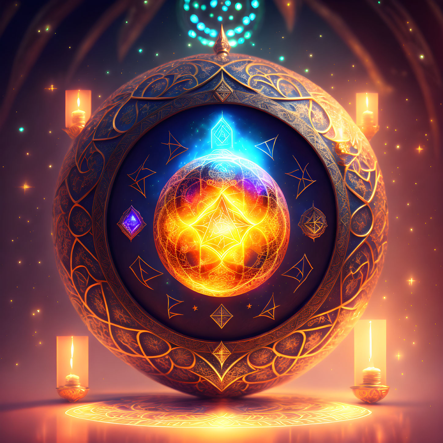 Mystical Orb with Glowing Runes and Symbols in Enchanting Chamber