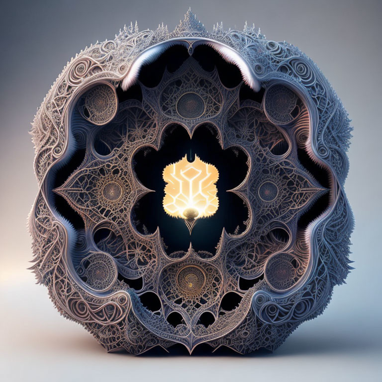 Symmetrical Mandala Designs on Glowing Sphere with Feather Textures