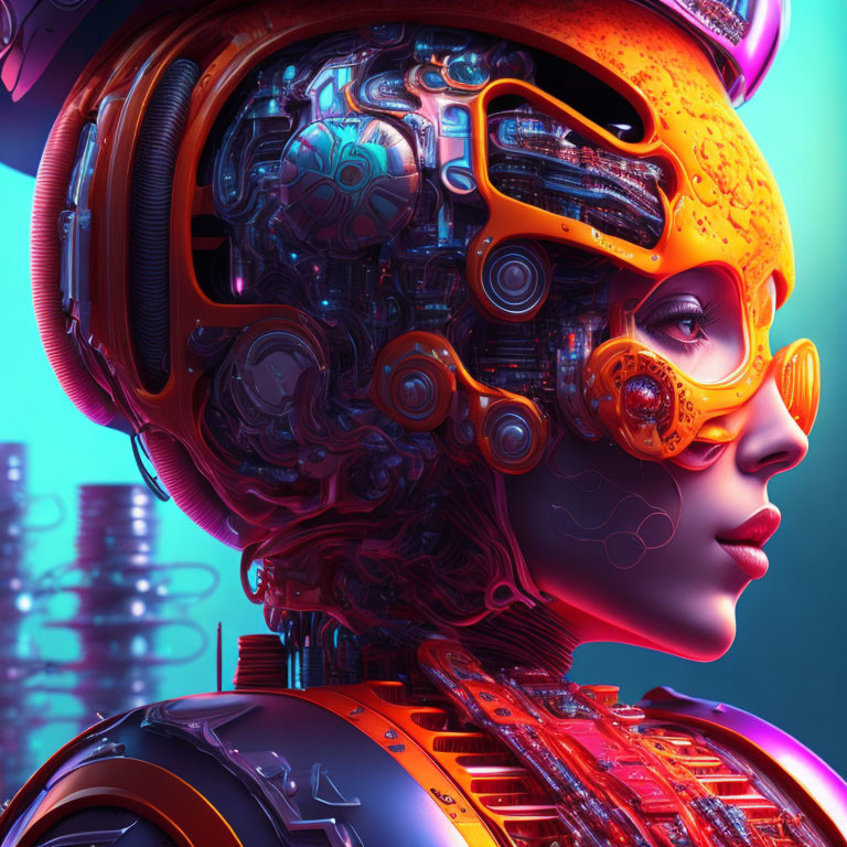 Detailed Futuristic Robotic Female Figure with Orange Visor