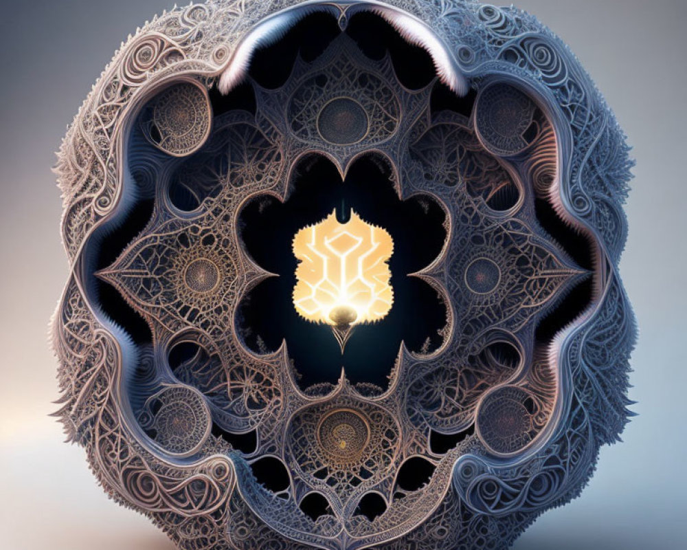 Symmetrical Mandala Designs on Glowing Sphere with Feather Textures