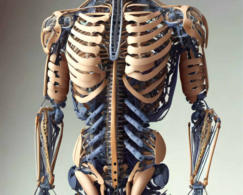 Detailed Human Torso Model with Exposed Skeleton and Mechanical Components