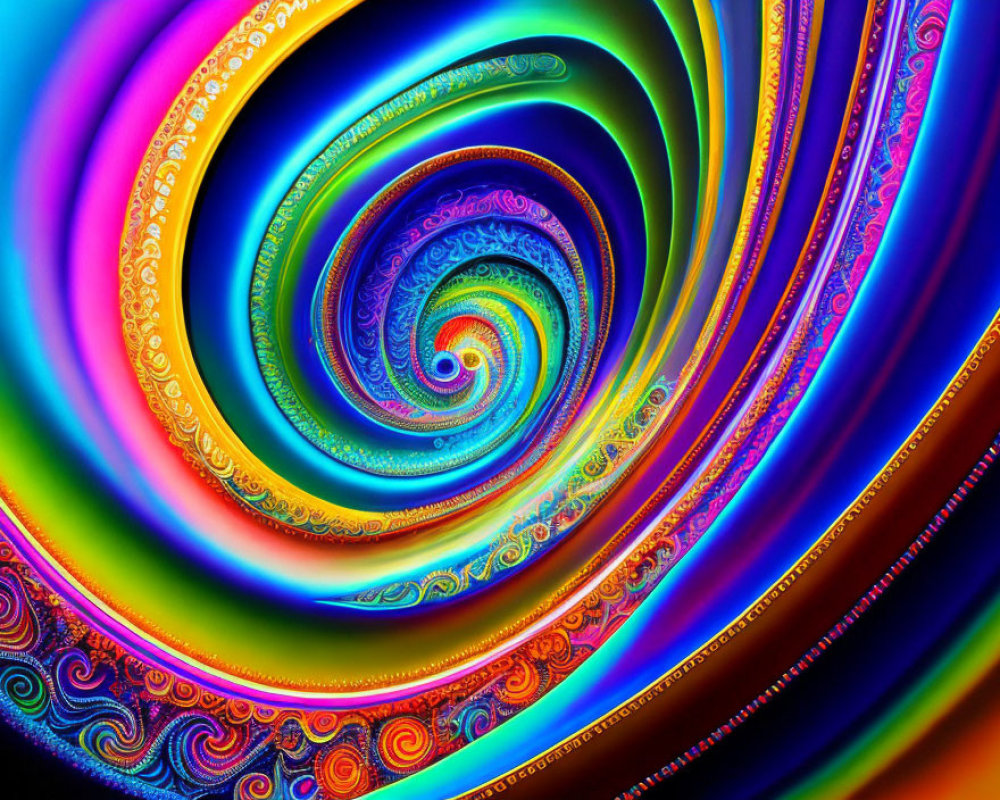 Vibrant Abstract Fractal Spiral with Intricate Patterns