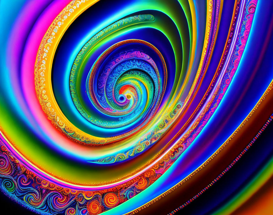 Vibrant Abstract Fractal Spiral with Intricate Patterns