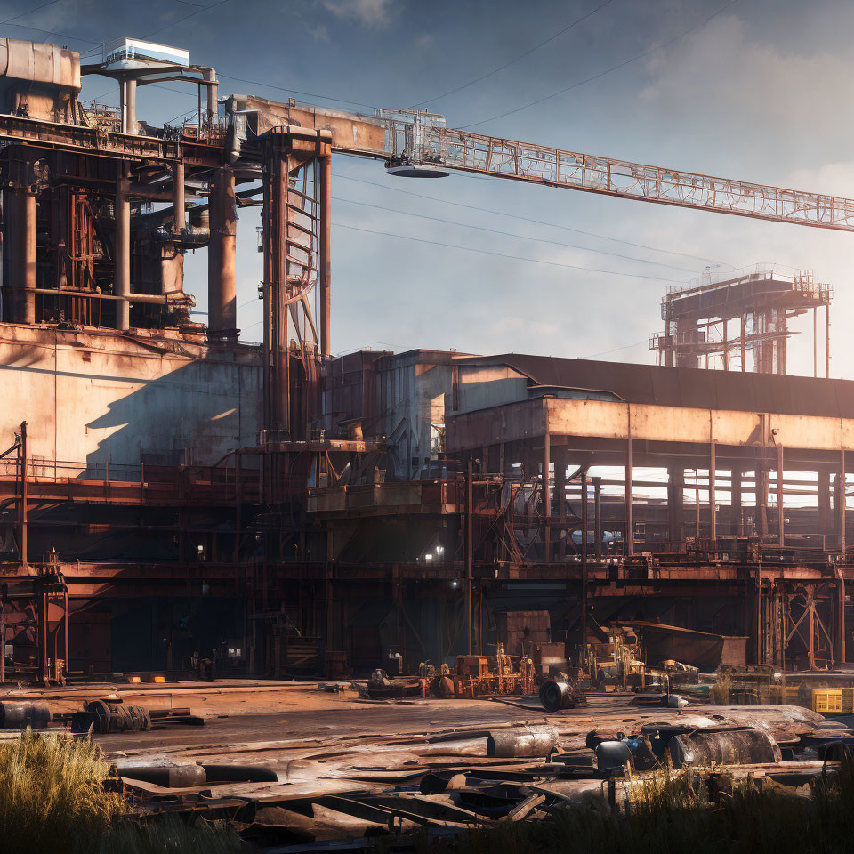 Spacious industrial complex with large buildings and rusty structures