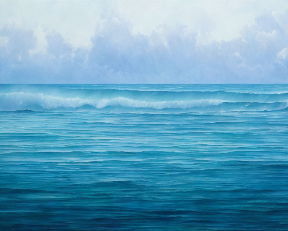 Tranquil Ocean Scene with Gentle Waves and Cloudy Sky