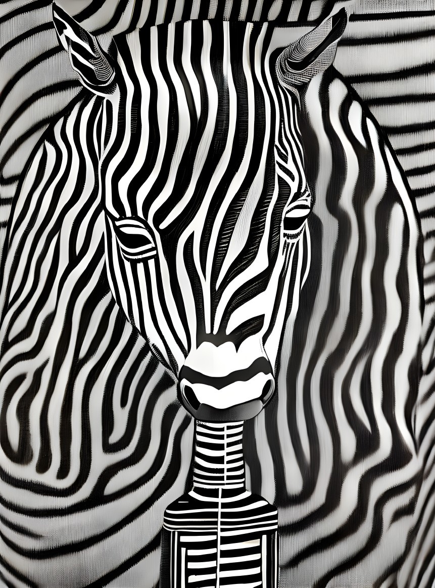 Zebra with extended stripes in wavy background illusion