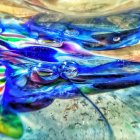 Woman in Blue Dress Surrounded by Surreal Waves