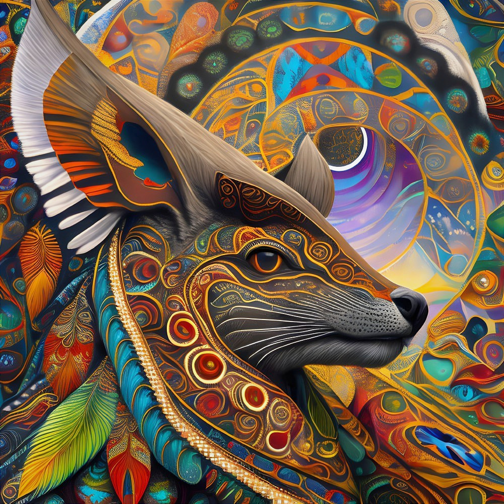 Colorful Psychedelic Artwork of Stylized Cat's Head