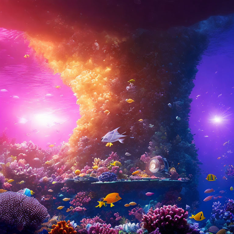 Colorful Coral and Tropical Fish in Vibrant Underwater Scene