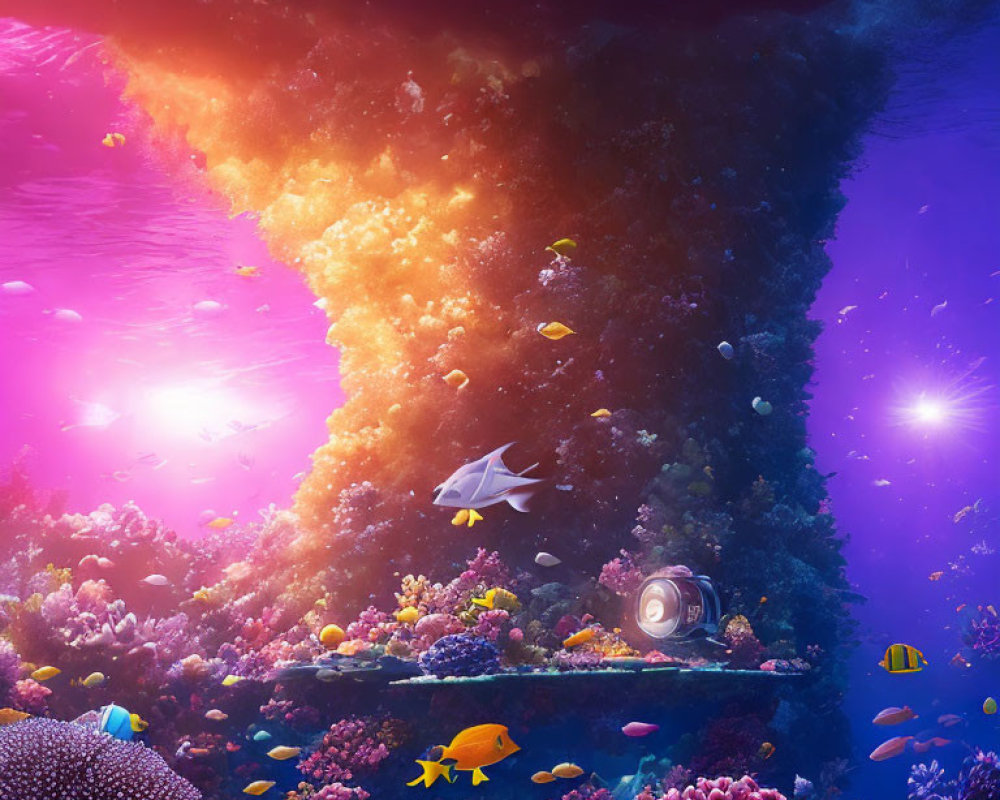 Colorful Coral and Tropical Fish in Vibrant Underwater Scene