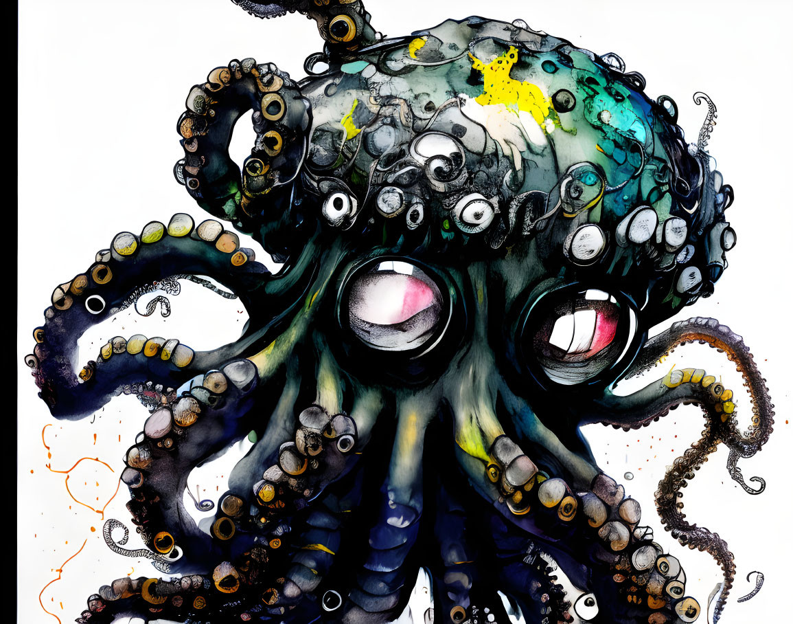 Vibrant octopus art with detailed tentacles and human-like eyes