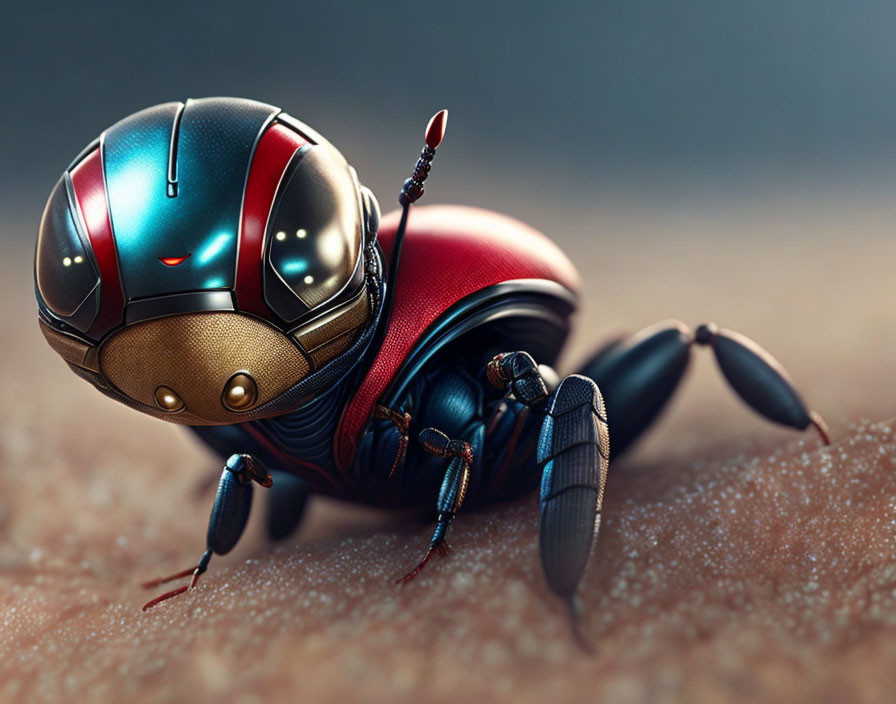 Sci-fi superhero ant illustration with robotic armor and futuristic helmet