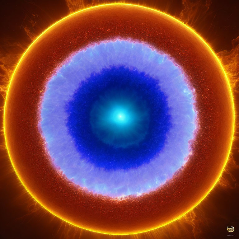 Vivid high-res star image with blue-orange glowing core.