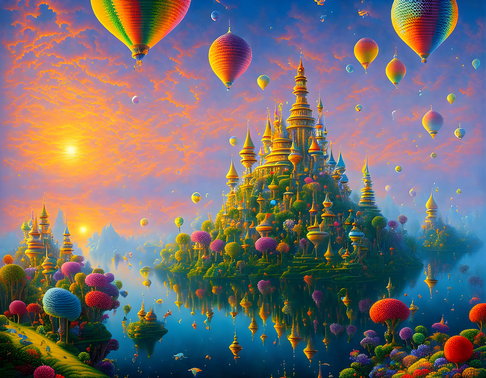 Majestic castle in vibrant fantasy landscape