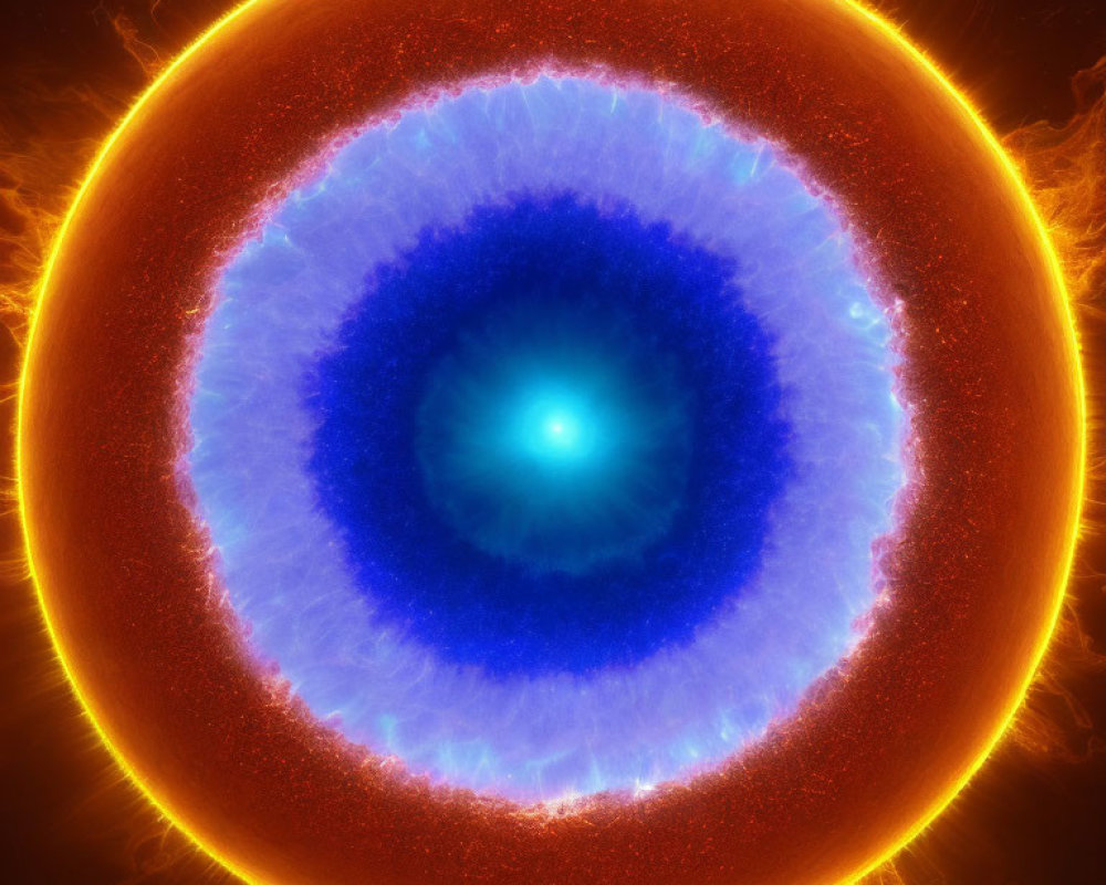 Vivid high-res star image with blue-orange glowing core.