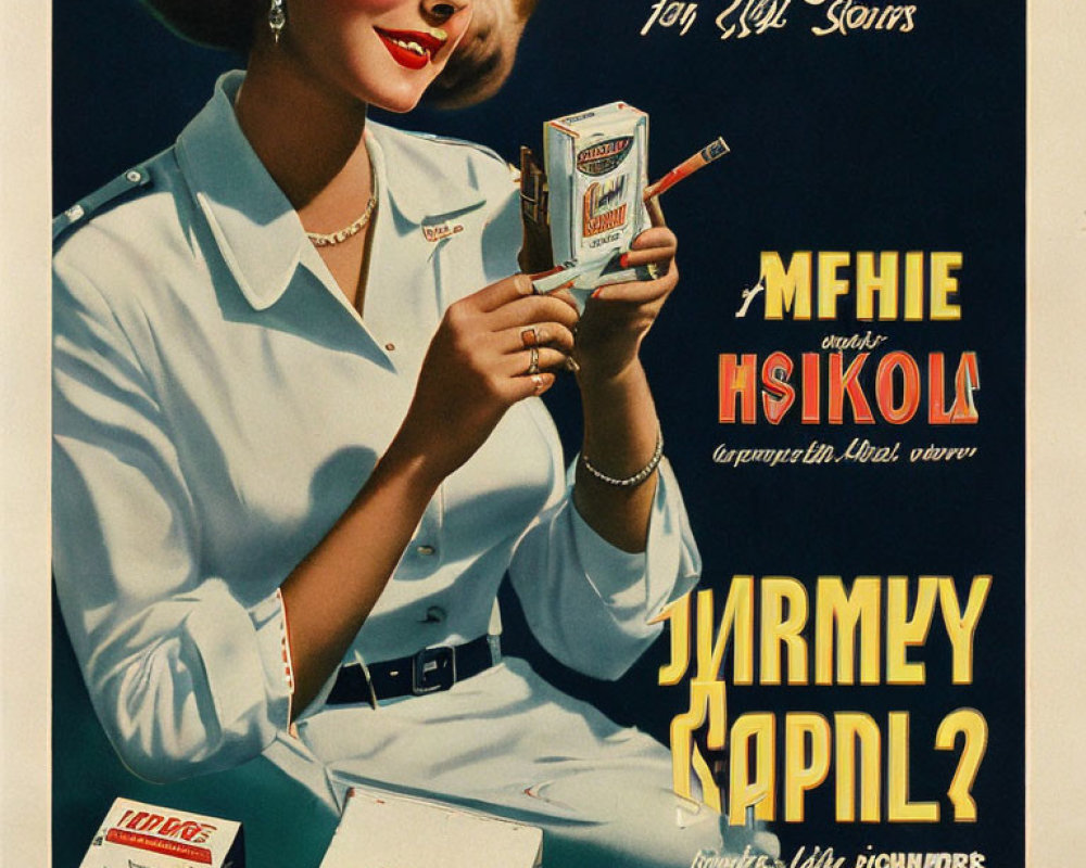 Vintage Advertisement: Smiling Woman with Cleaning Powder Can in Blue Outfit