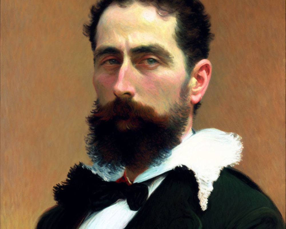 Man with Full Beard and Mustache in Black Jacket and White Cravat