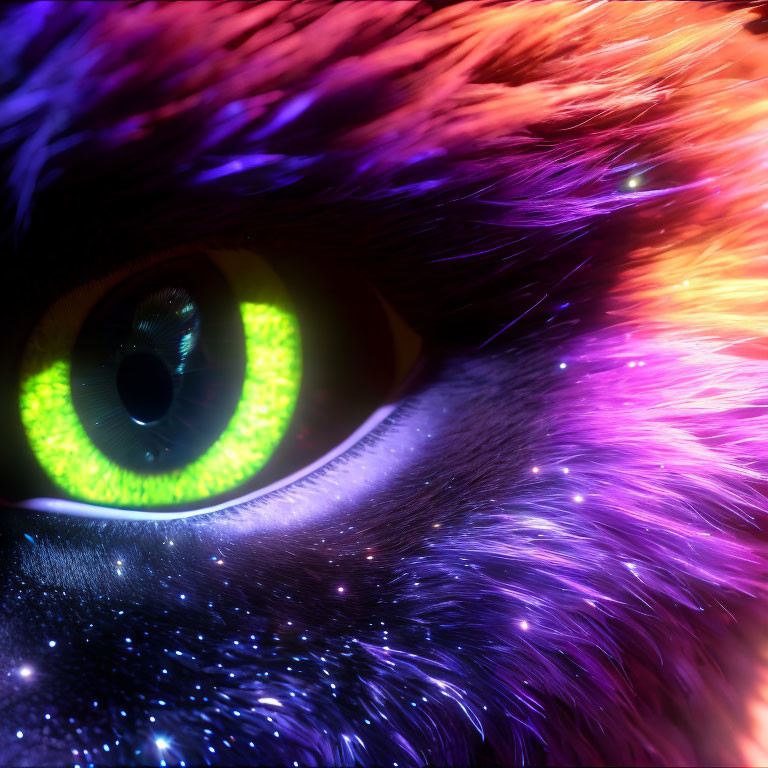 Colorful Close-Up of Green Eye Surrounded by Cosmic Textures