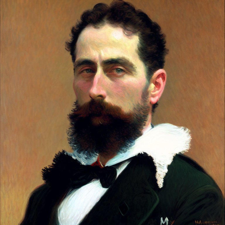 Man with Full Beard and Mustache in Black Jacket and White Cravat