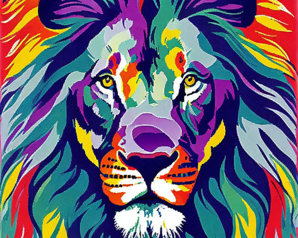 Colorful Pop Art Style Lion Face Painting with Bold Patchwork Colors