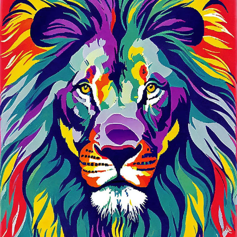 Colorful Pop Art Style Lion Face Painting with Bold Patchwork Colors