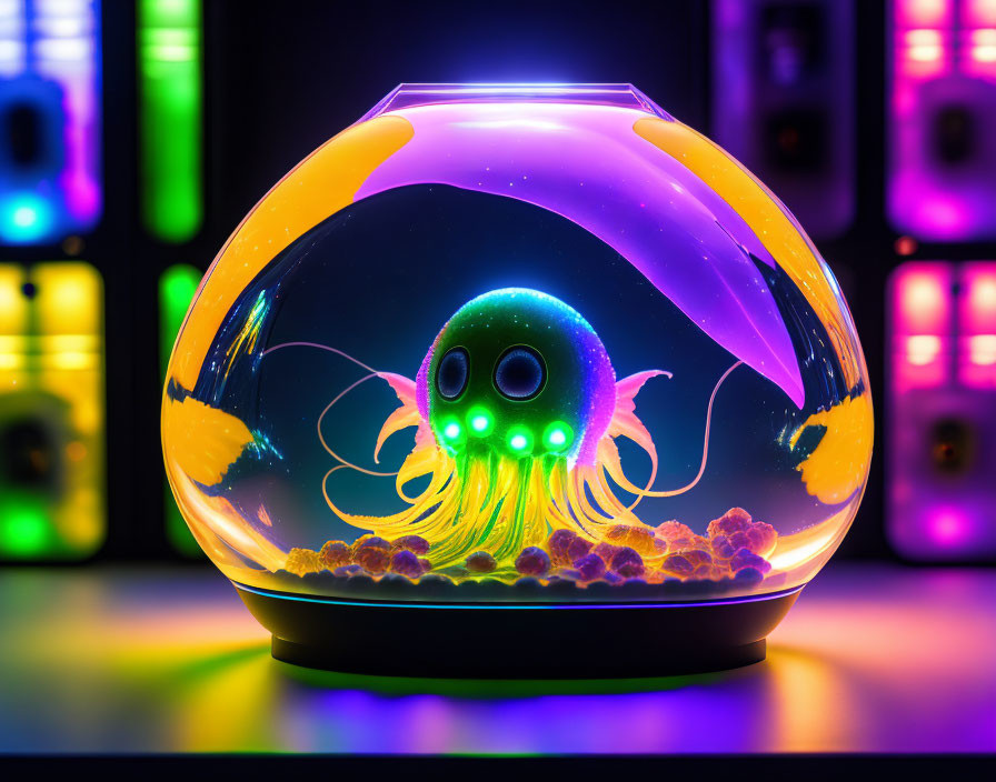 Vibrant Illuminated Jellyfish Aquarium in Futuristic Setting