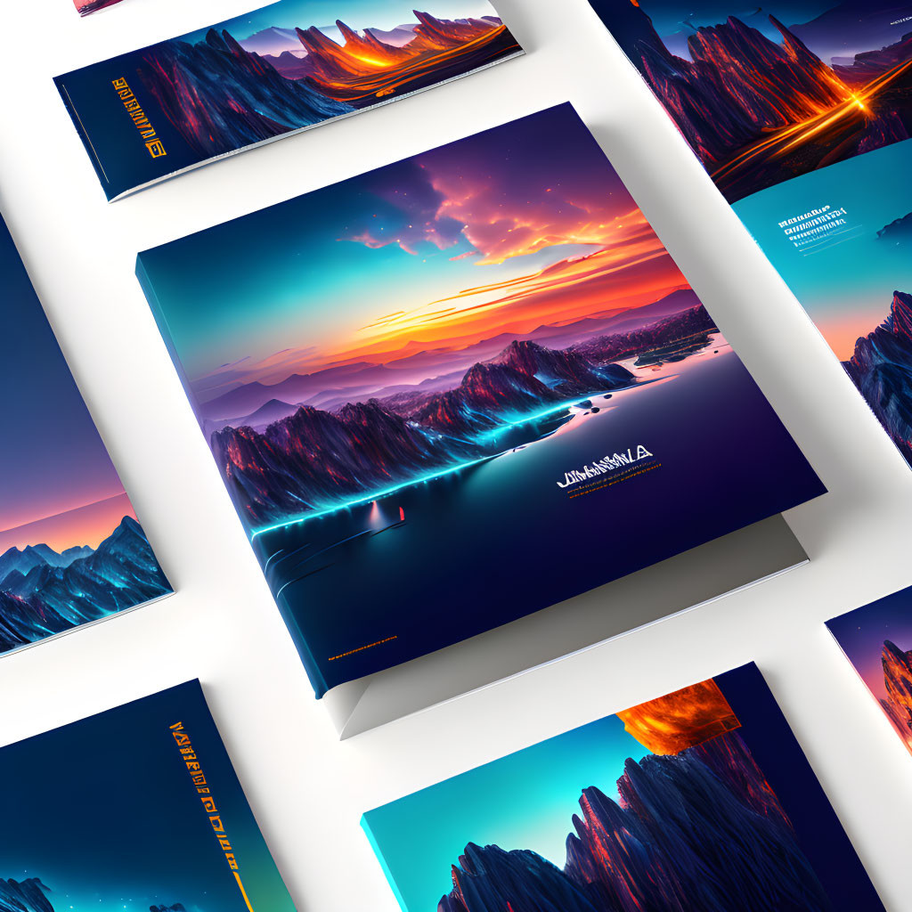 Vibrant Landscape Brochure Cover with Mountains and Sunset Hues