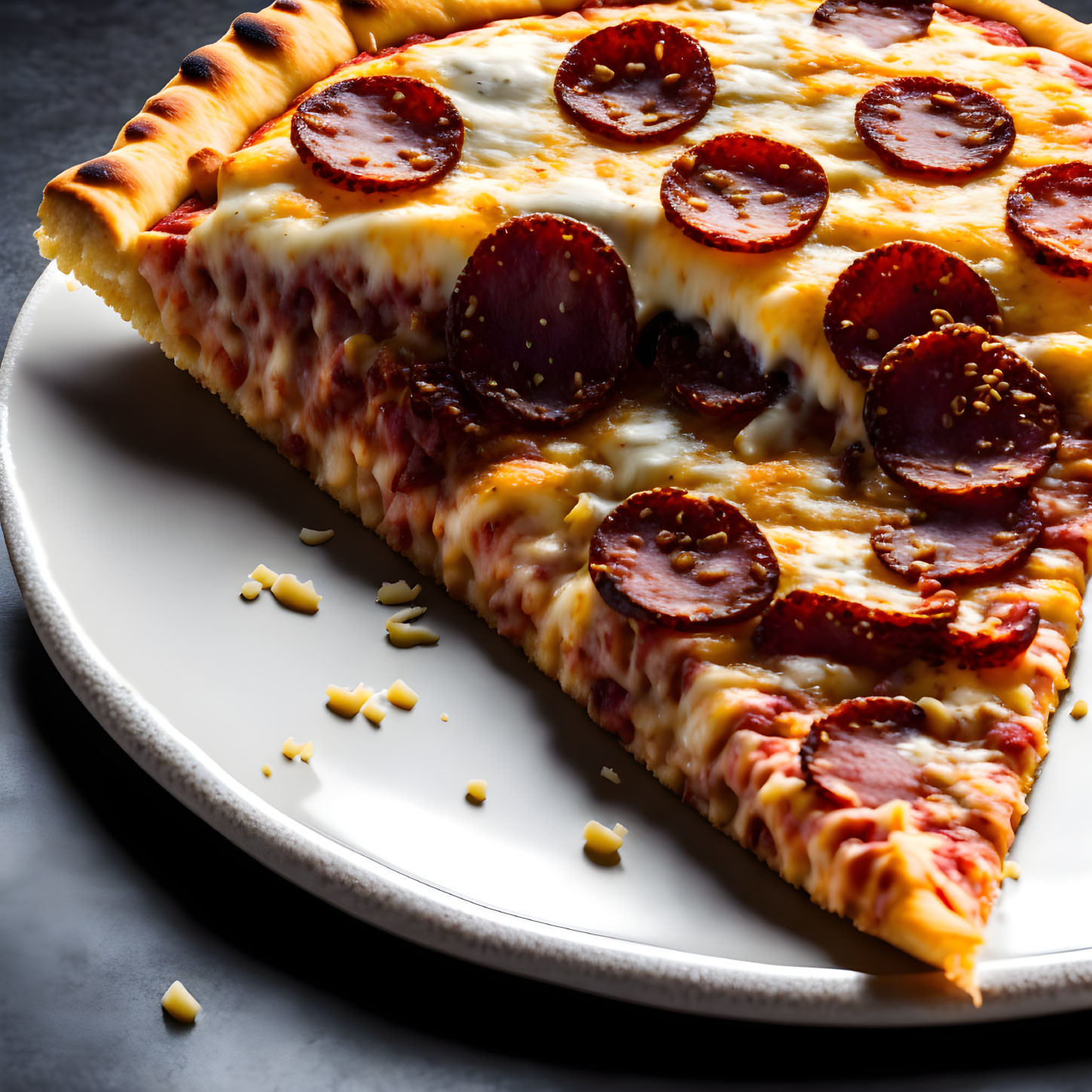 Pepperoni pizza with melted cheese on white plate