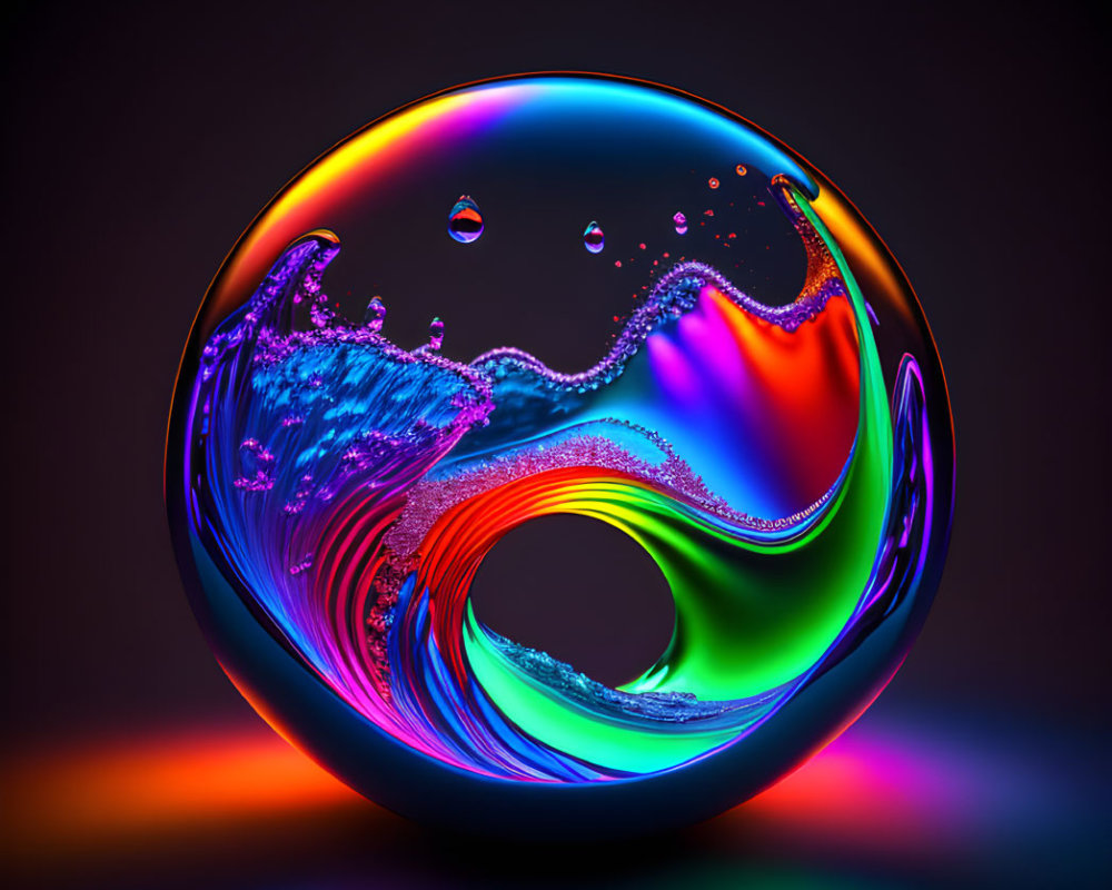 Vibrant abstract digital artwork: glossy, neon swirl in oval frame