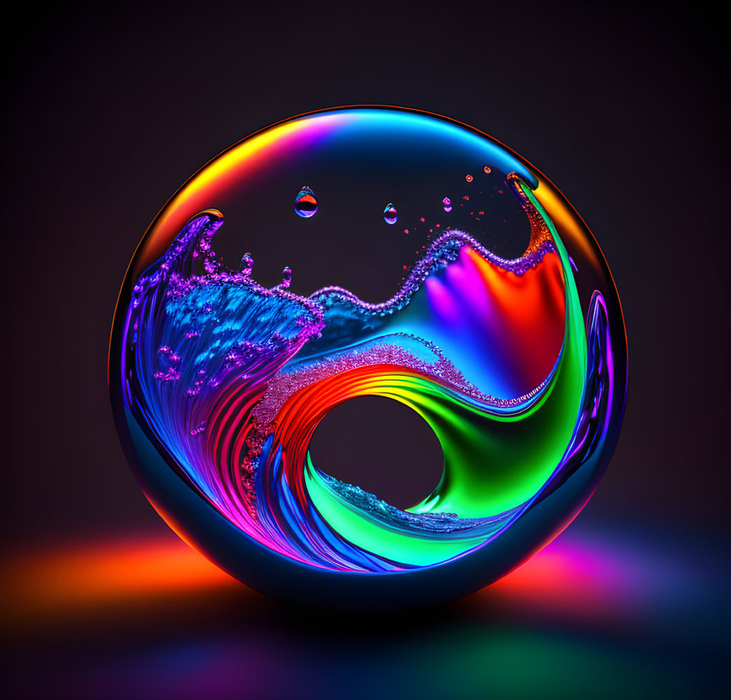 Vibrant abstract digital artwork: glossy, neon swirl in oval frame