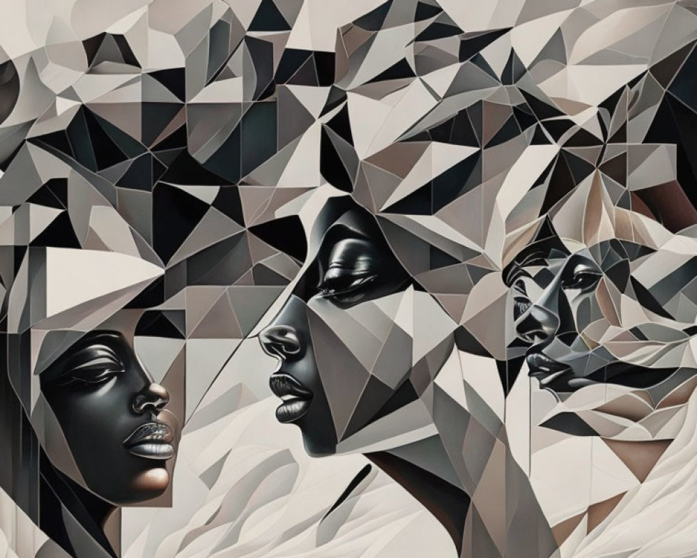 Monochromatic geometric painting of two faces with angular facets