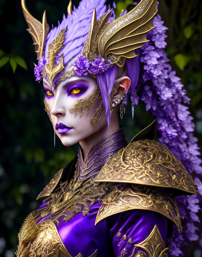 Elaborate fantasy armor with gold and purple motif