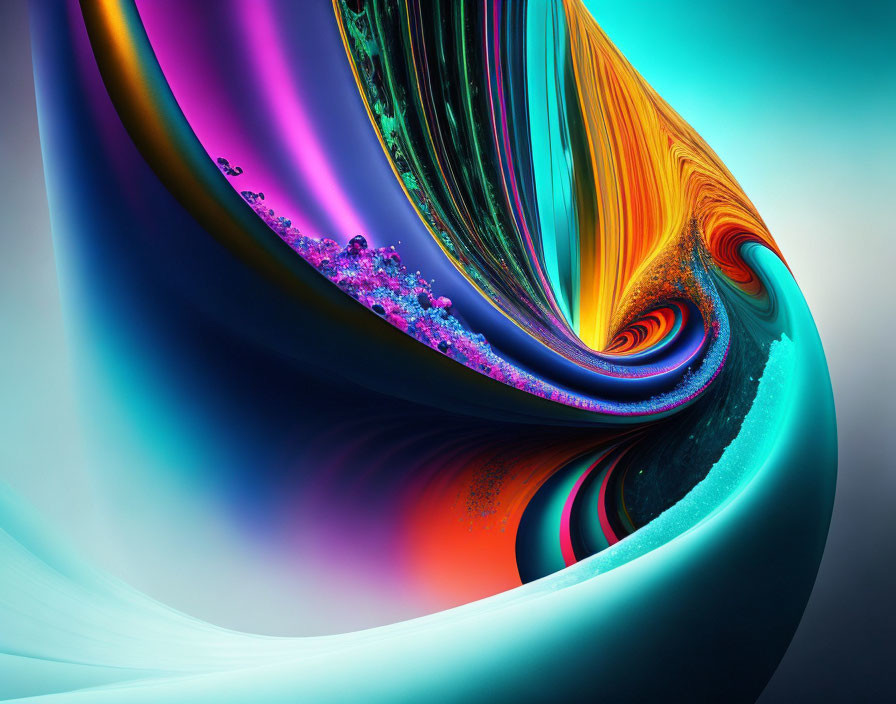 Vibrant abstract digital art: smooth waves and swirls in blue, purple, orange, and