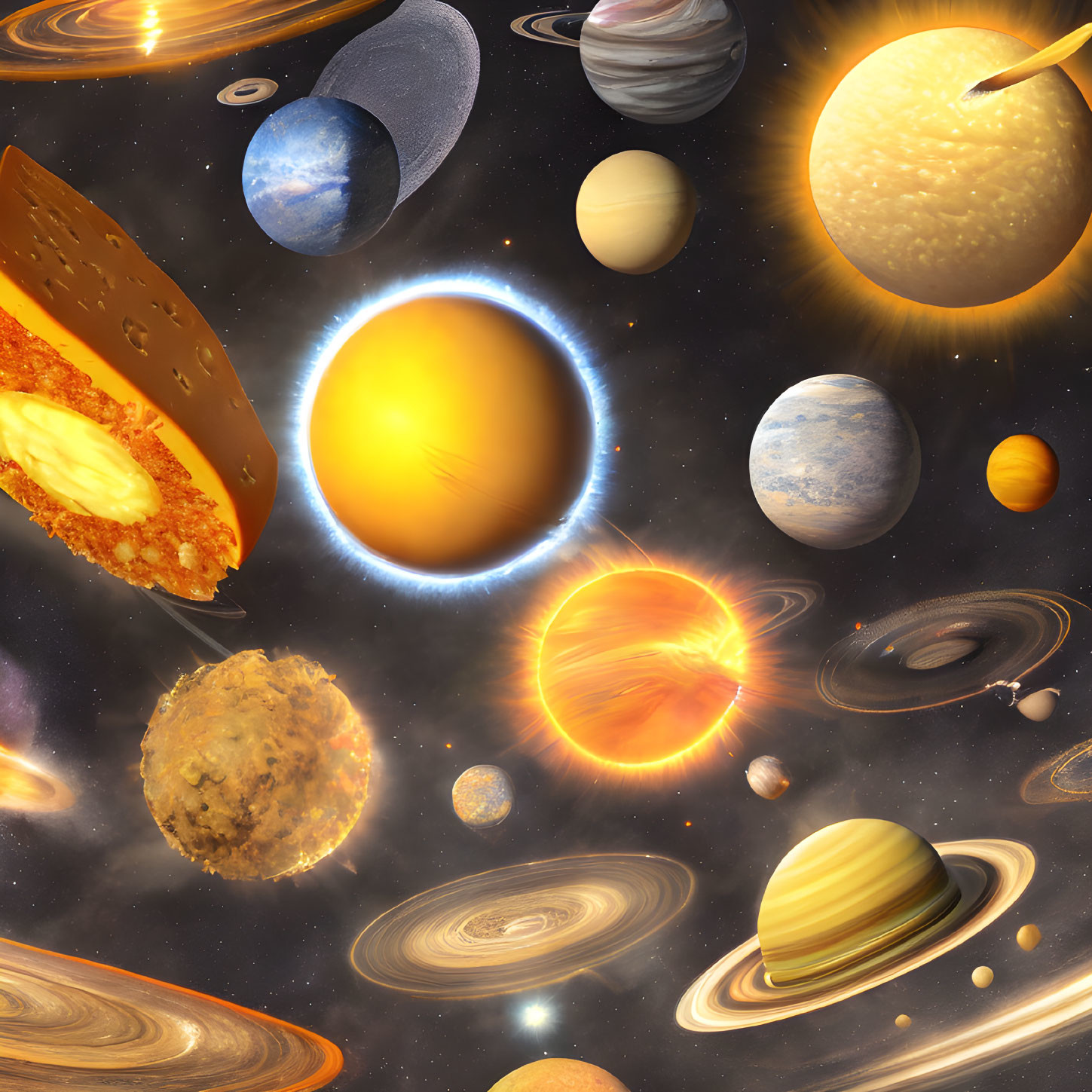 Solar System Artwork Featuring Cake Sun and Planets