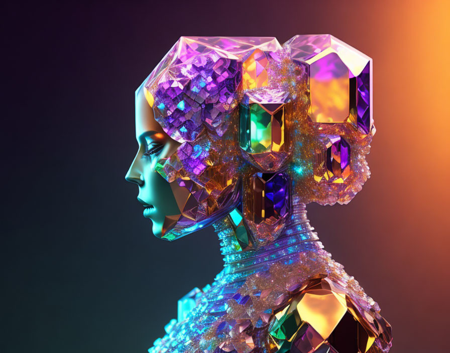 Vibrant Crystal Profile Portrait of Female Figure