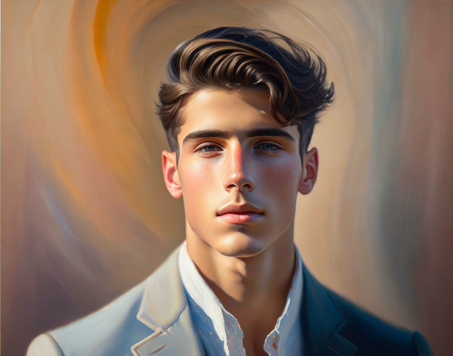 Young man in modern jacket with styled hair in digital painting.